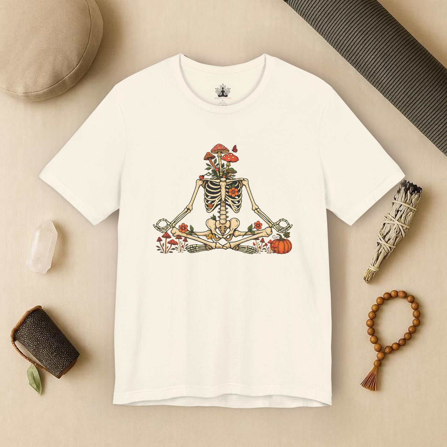 Skeleton Meditation – Halloween Mushroom Tee