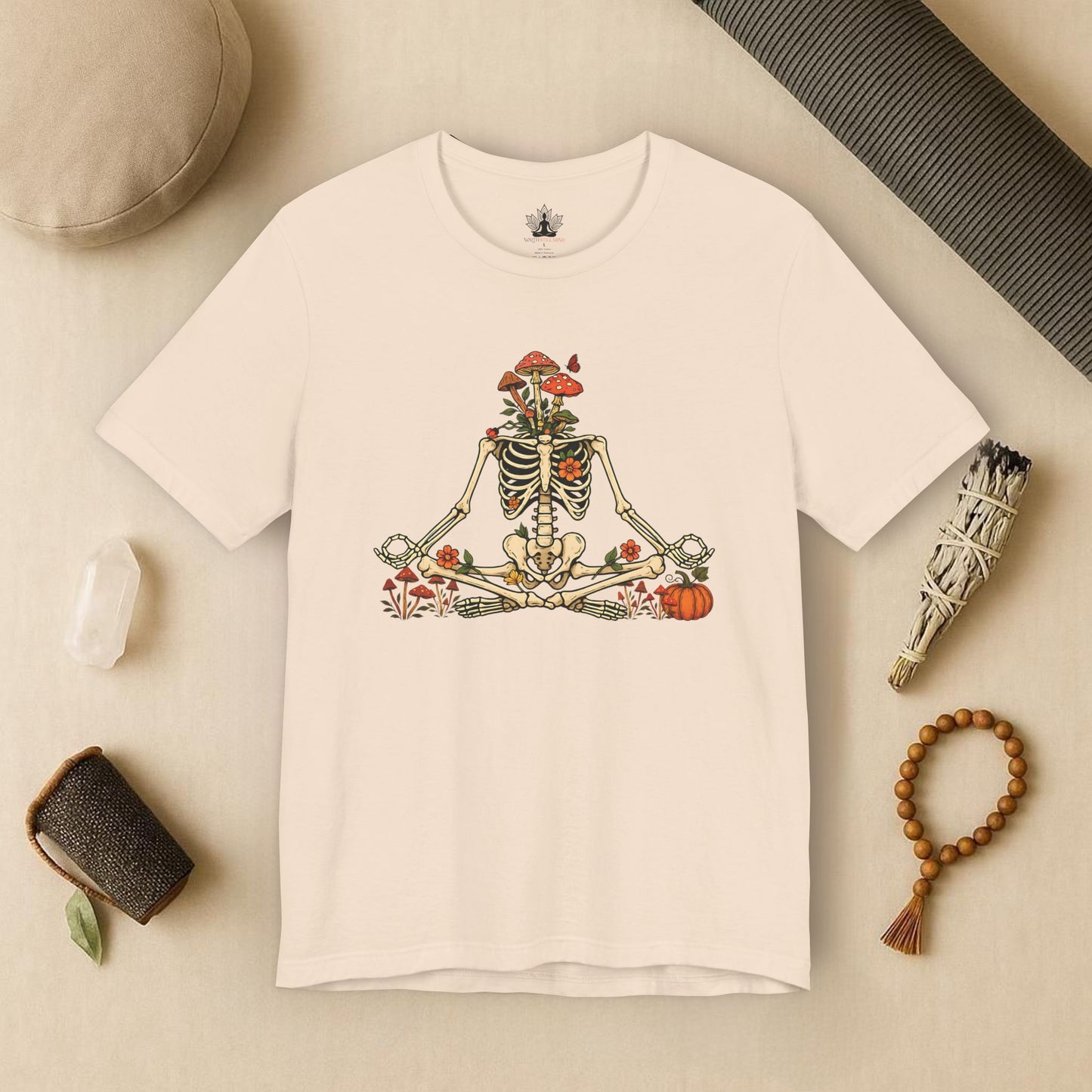 Skeleton Meditation – Halloween Mushroom Tee