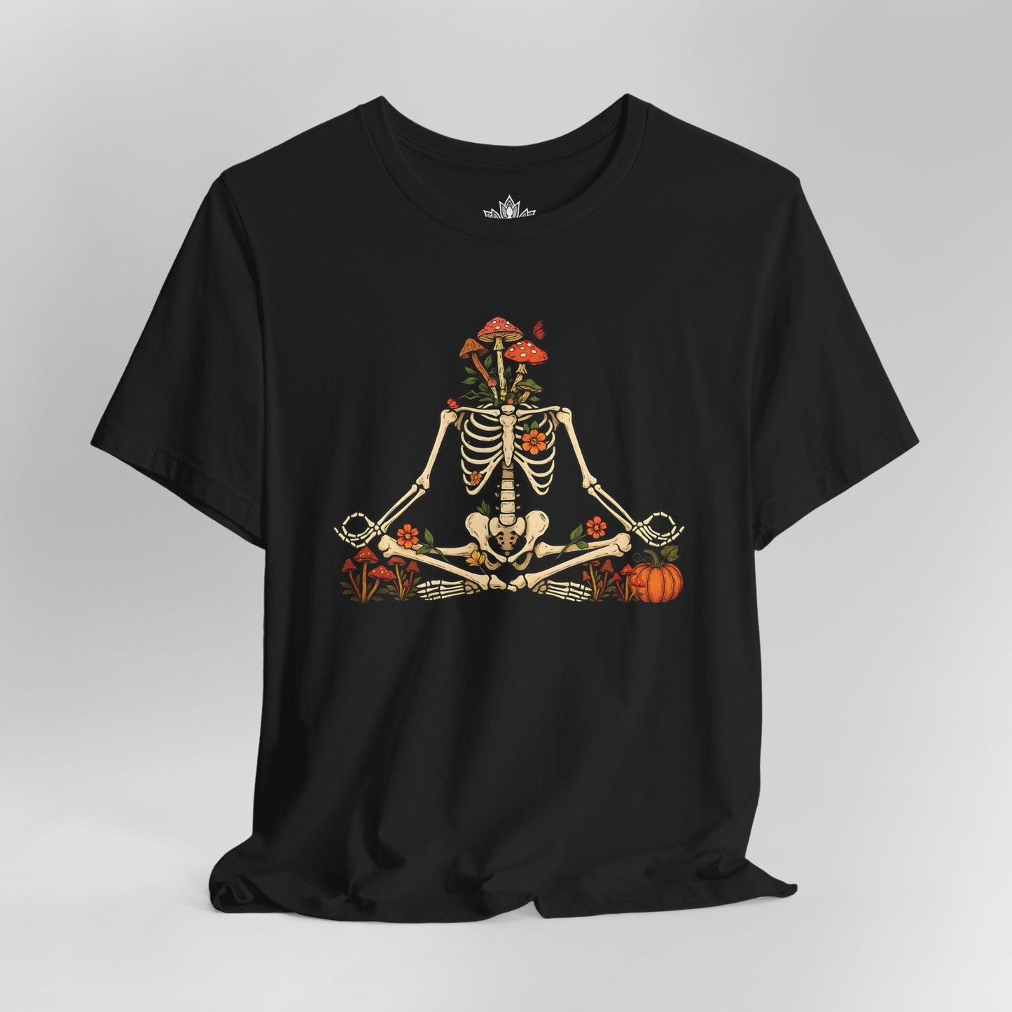 Skeleton Meditation – Halloween Mushroom Tee