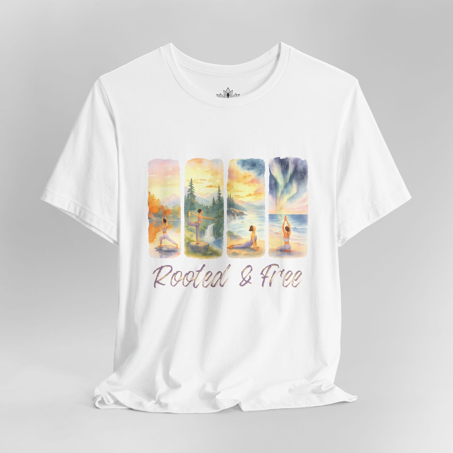 Watercolor Yoga – Rooted & Free Nature Tee