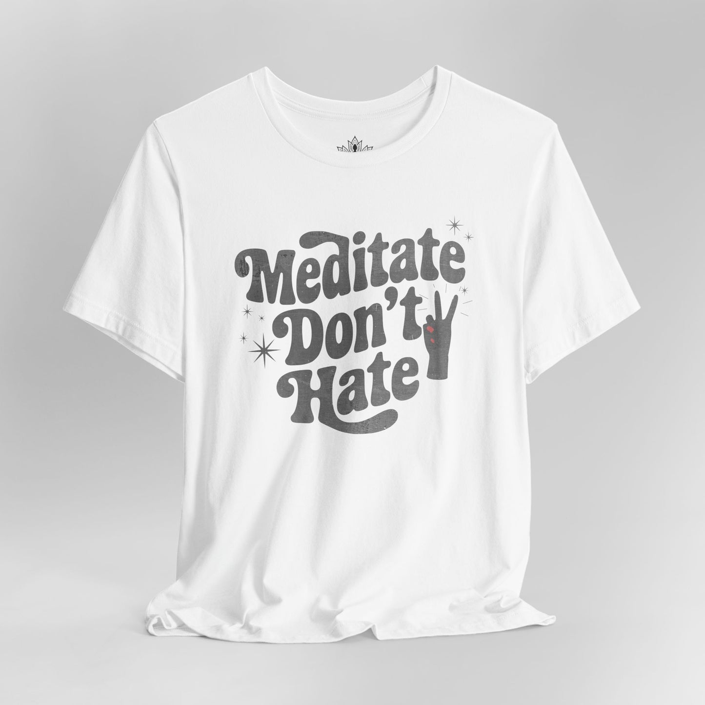 Meditate Don’t Hate – Retro Peace Yoga Tee