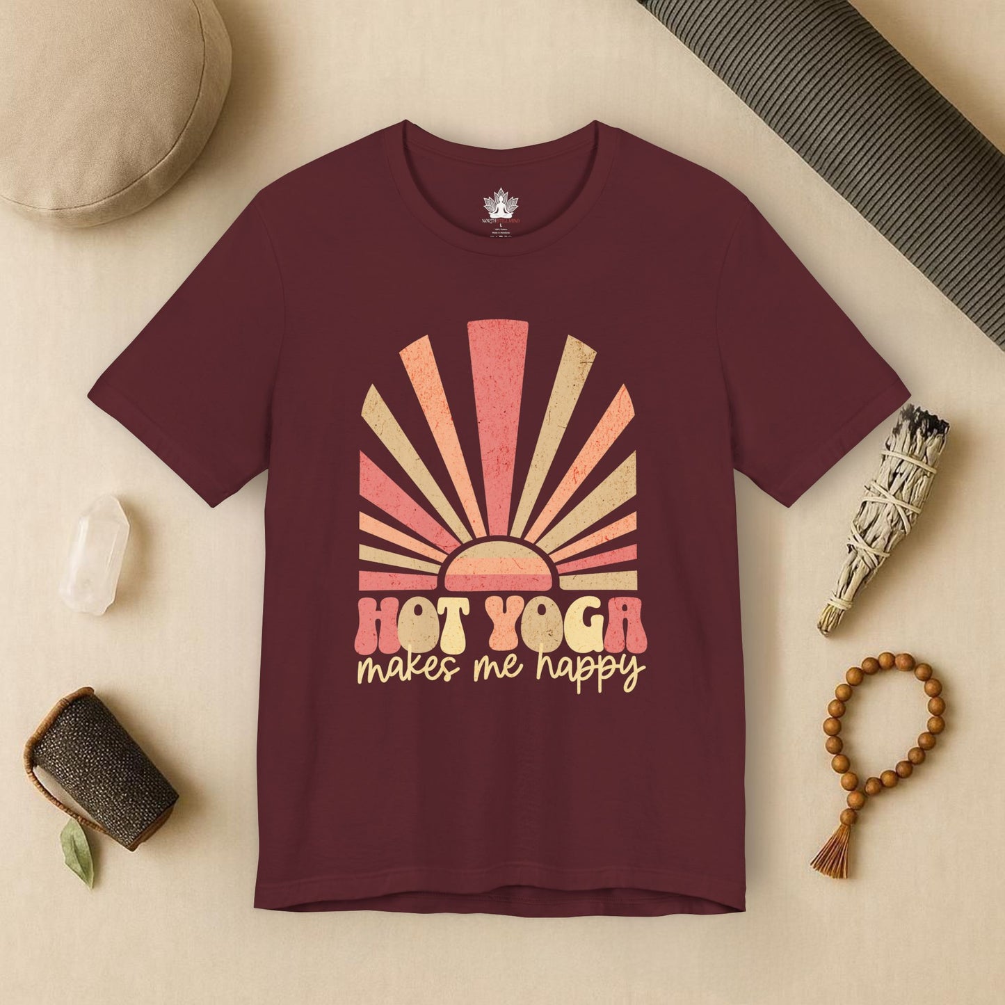 Hot Yoga Sunrise – Retro Sunset Happiness Tee