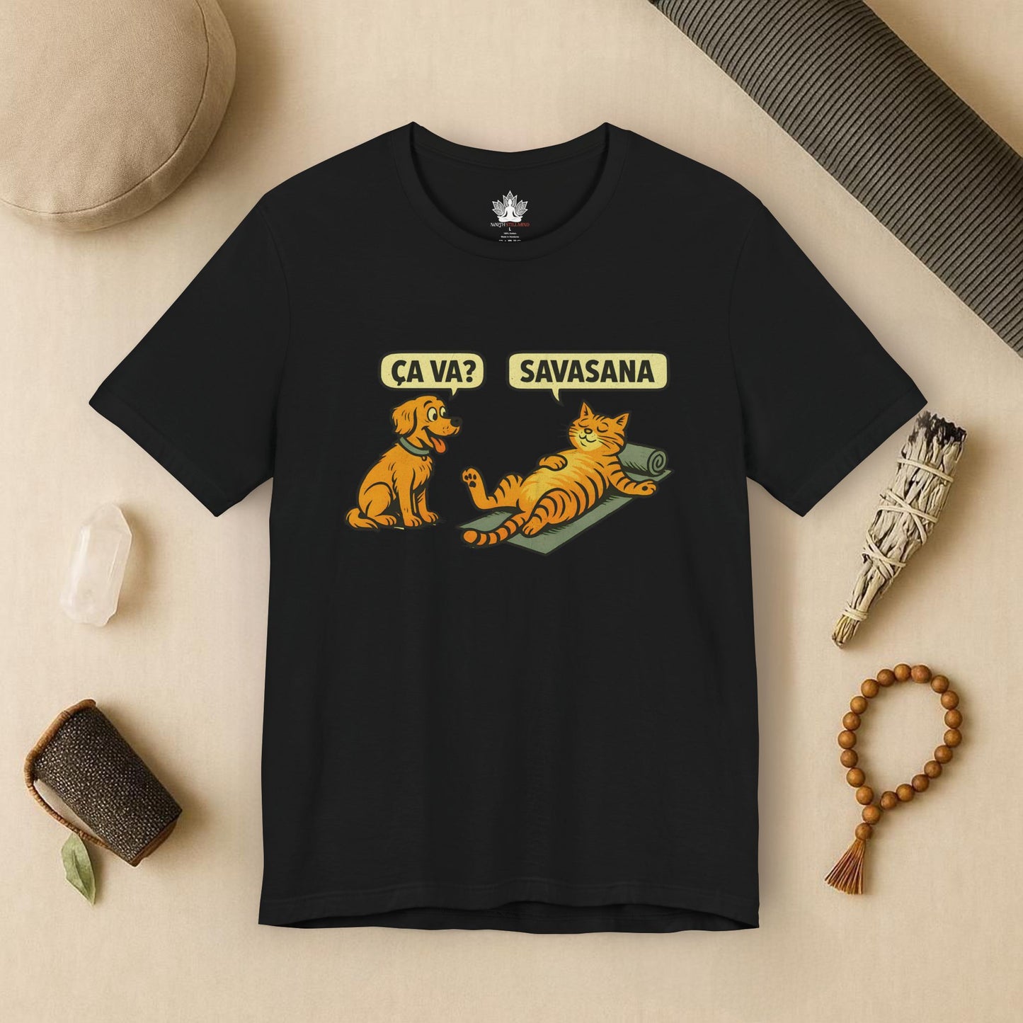 Ça Va French Savasana – Funny Cat Yoga Tee