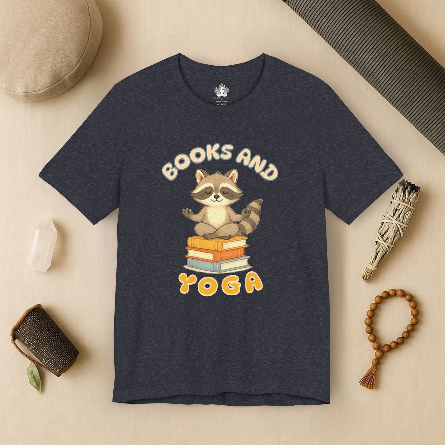 Books and Yoga – Cozy Raccoon Tee