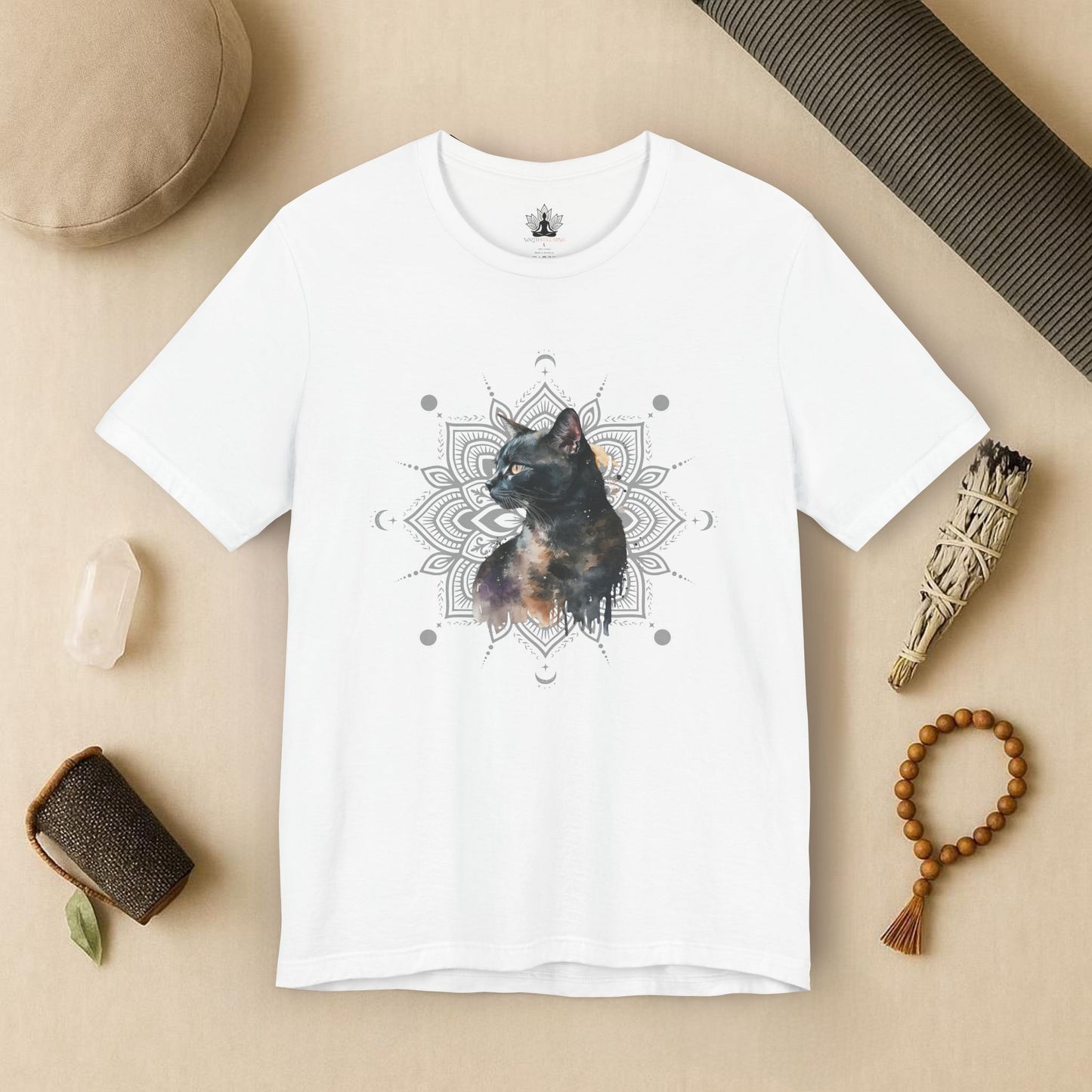 Mystic Black Cat – Mandala Moon Gaze Tee