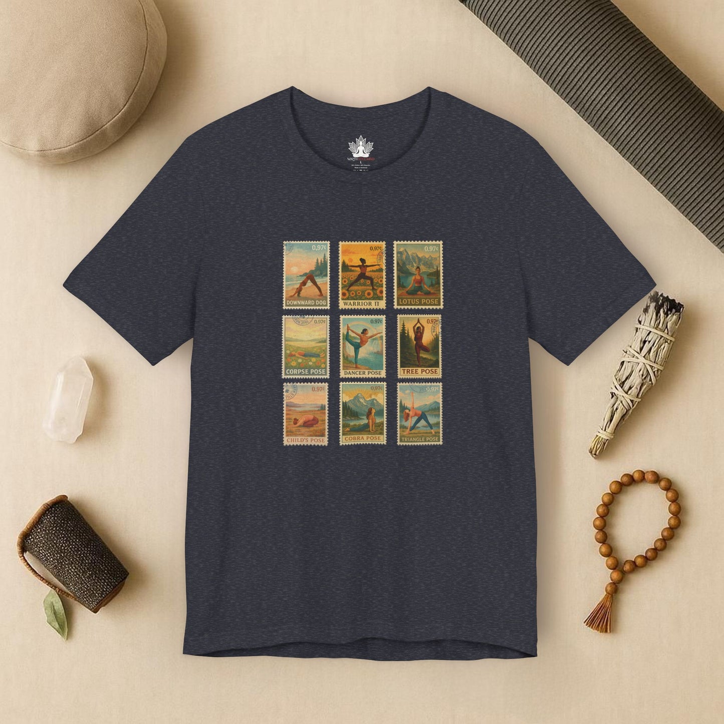 Yoga Postage Poses – Vintage Stamp Tee