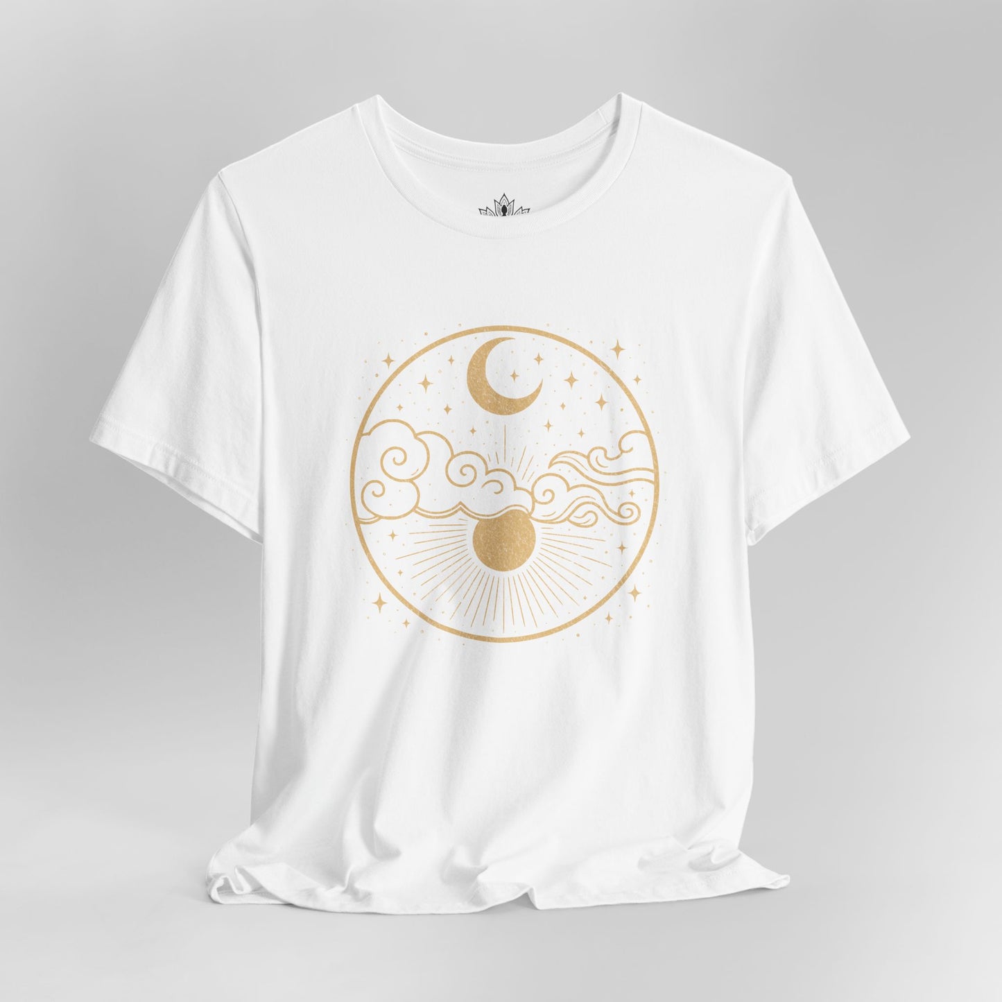 Celestial Moon and Clouds - Gold Yoga Tee