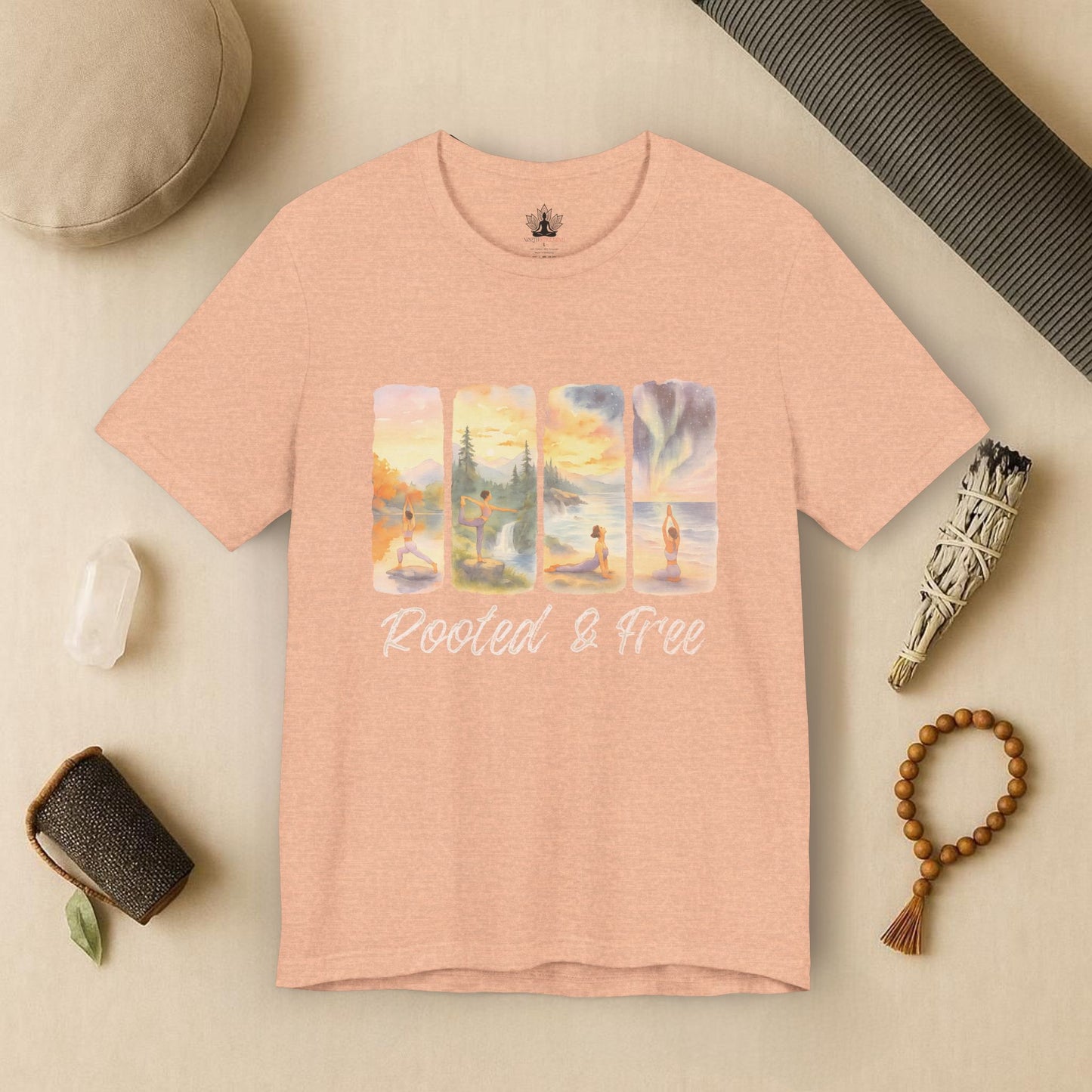 Watercolor Yoga – Rooted & Free Nature Tee