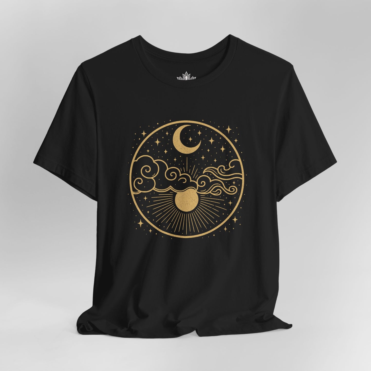 Celestial Moon and Clouds - Gold Yoga Tee