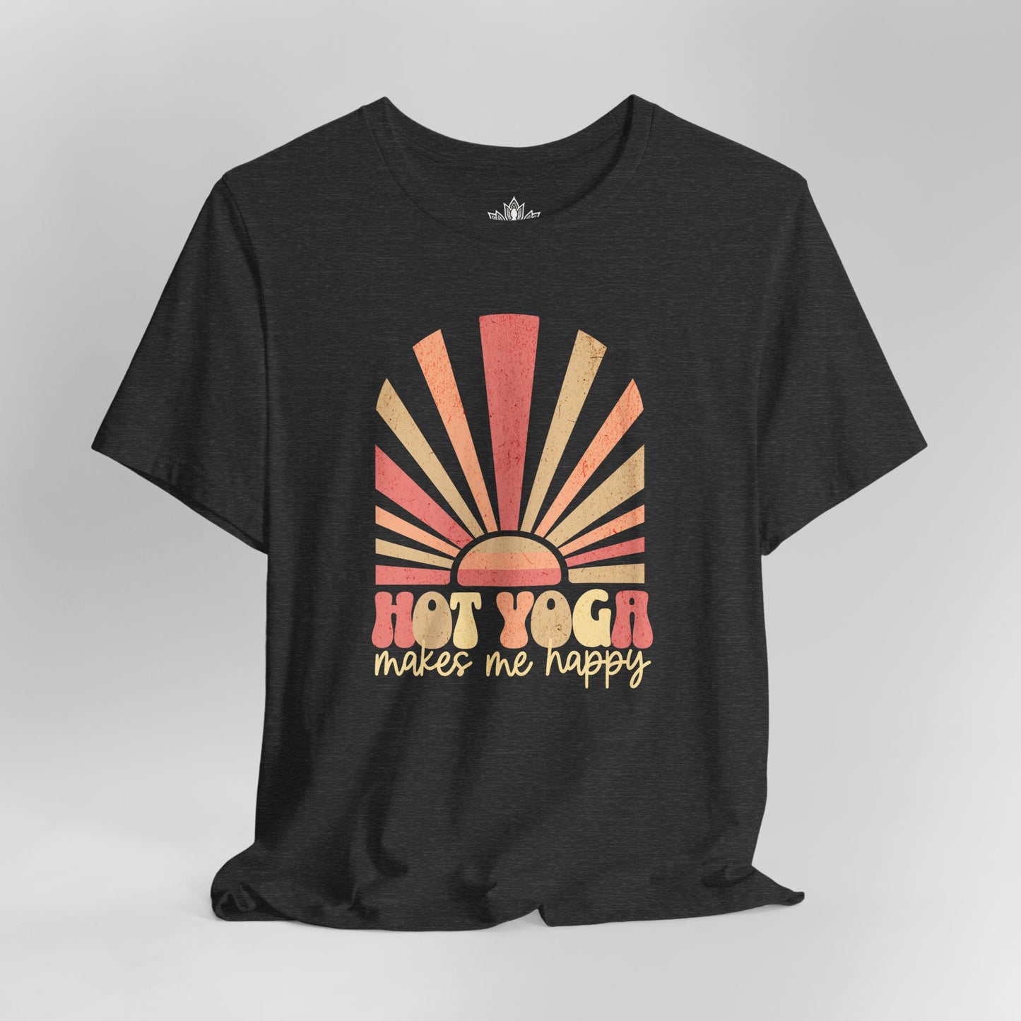 Hot Yoga Makes Me Happy – Retro Sunset Tee