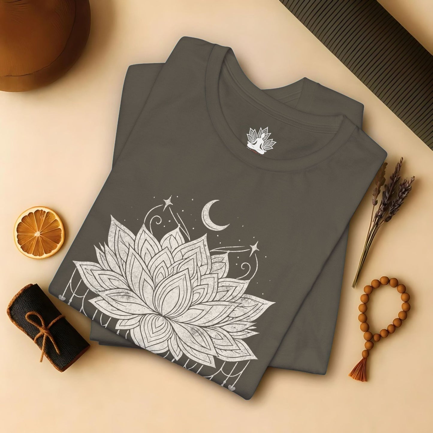 Vintage Moon Lotus Heart - Mandala Yoga Tee