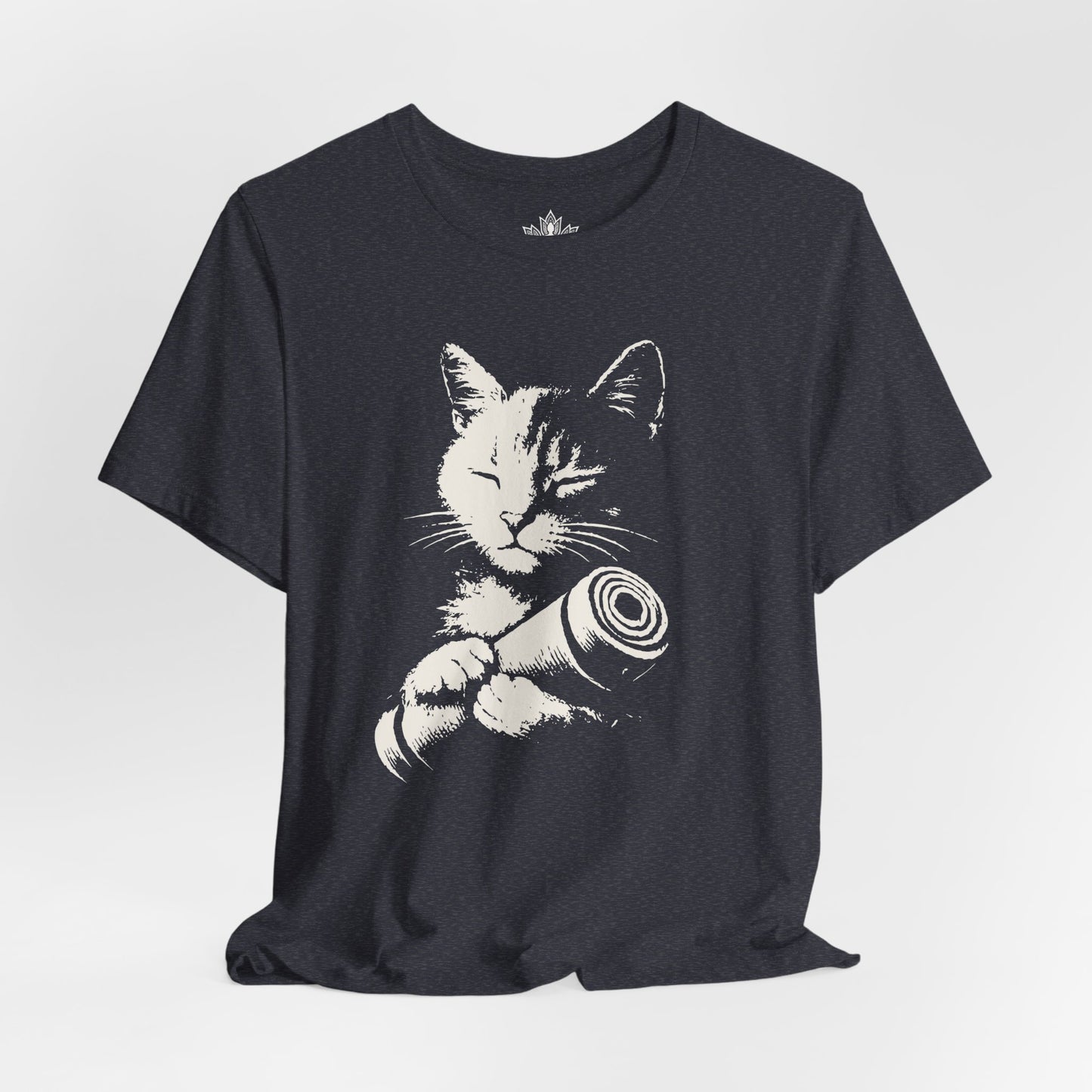 Zen Cat Shadow Art – Monochrome Yoga Graphic Tee