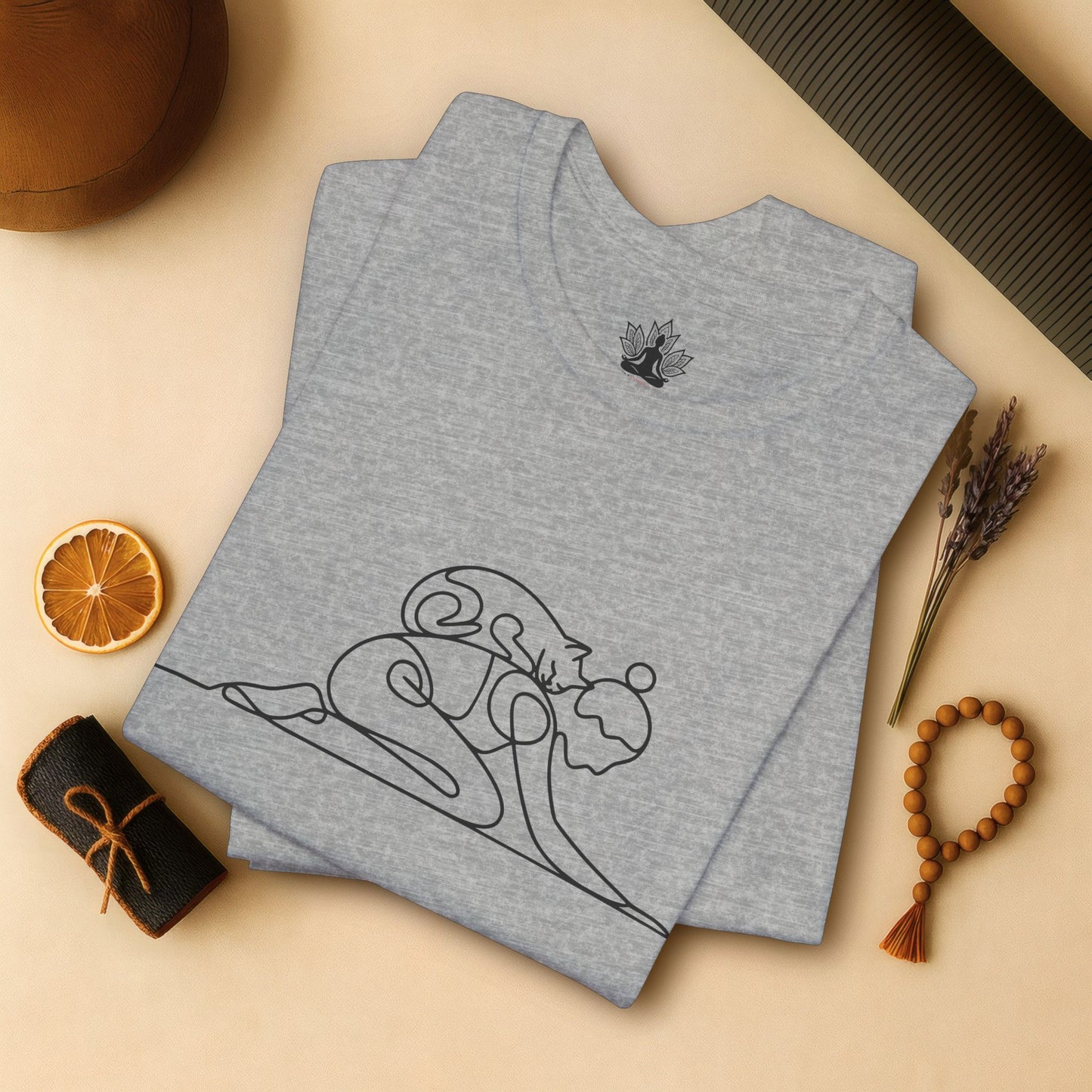 Cat on Back Yoga Pose – Line Art Tee