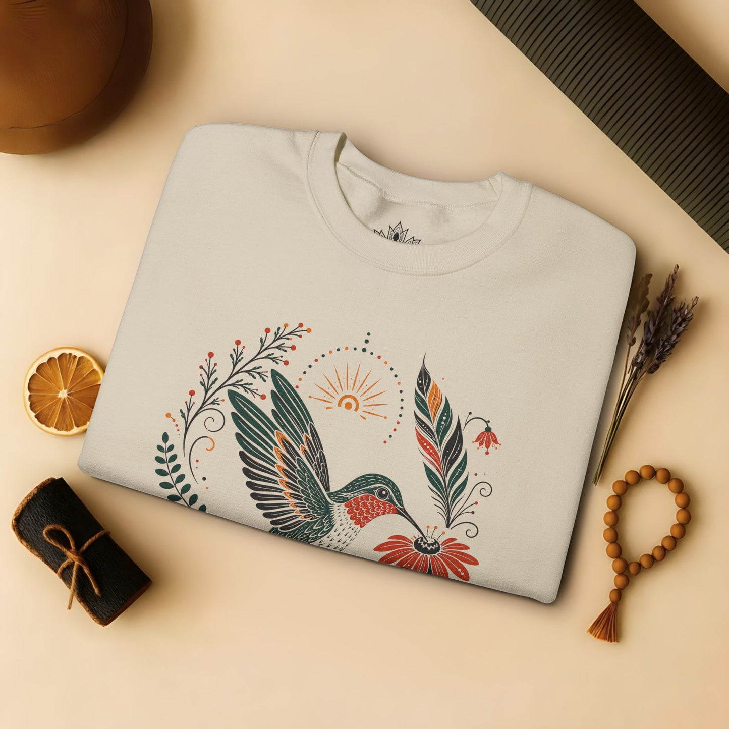Boho Hummingbird & Feathers Sweatshirt