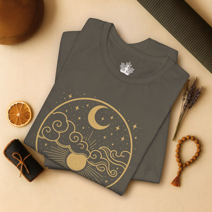 Celestial Moon and Clouds - Gold Yoga Tee