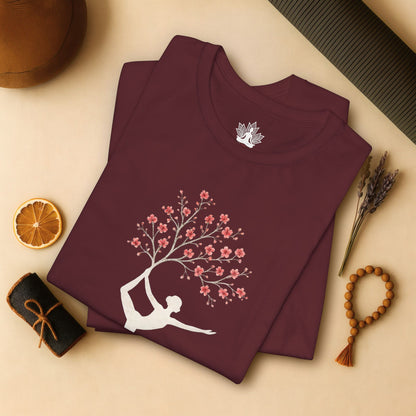 Cherry Blossom Rooted – Yoga Tree Pose Tee