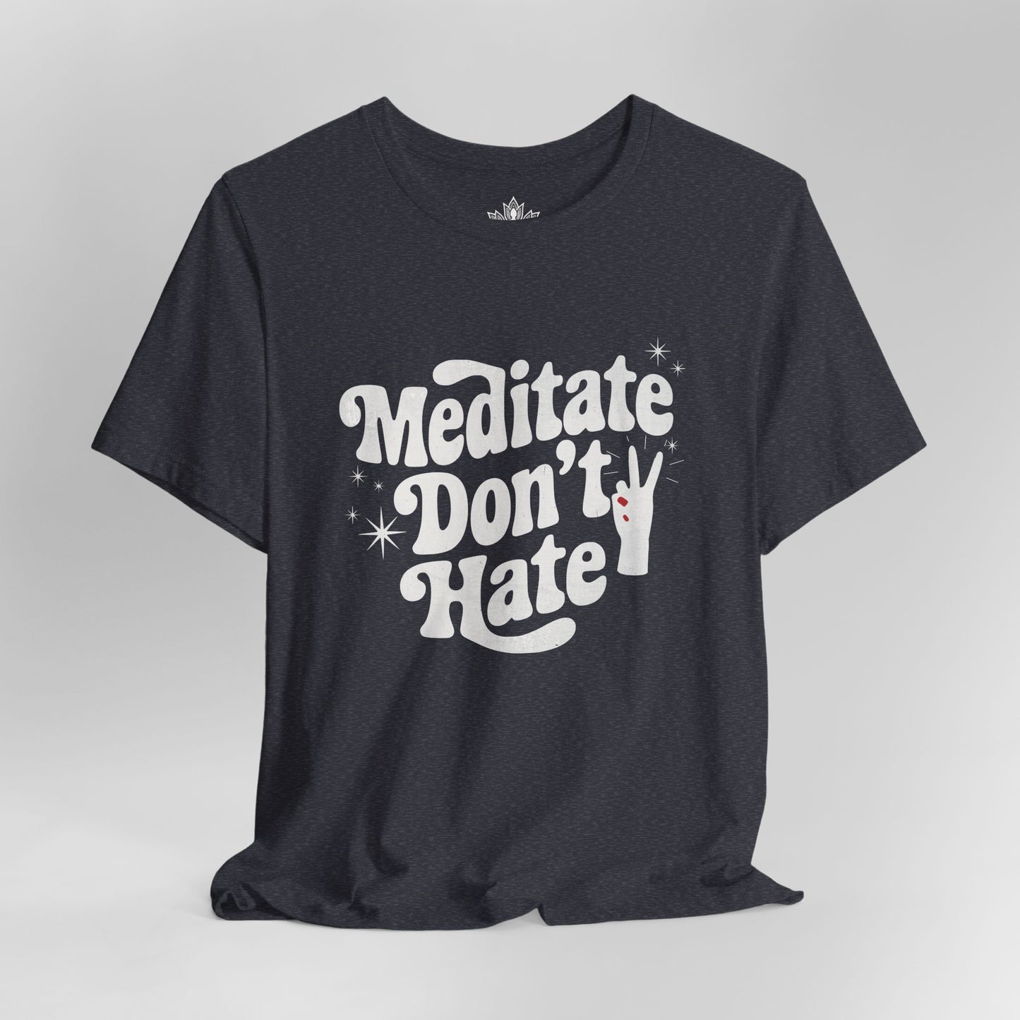 Meditate Don’t Hate – Retro Peace Yoga Tee