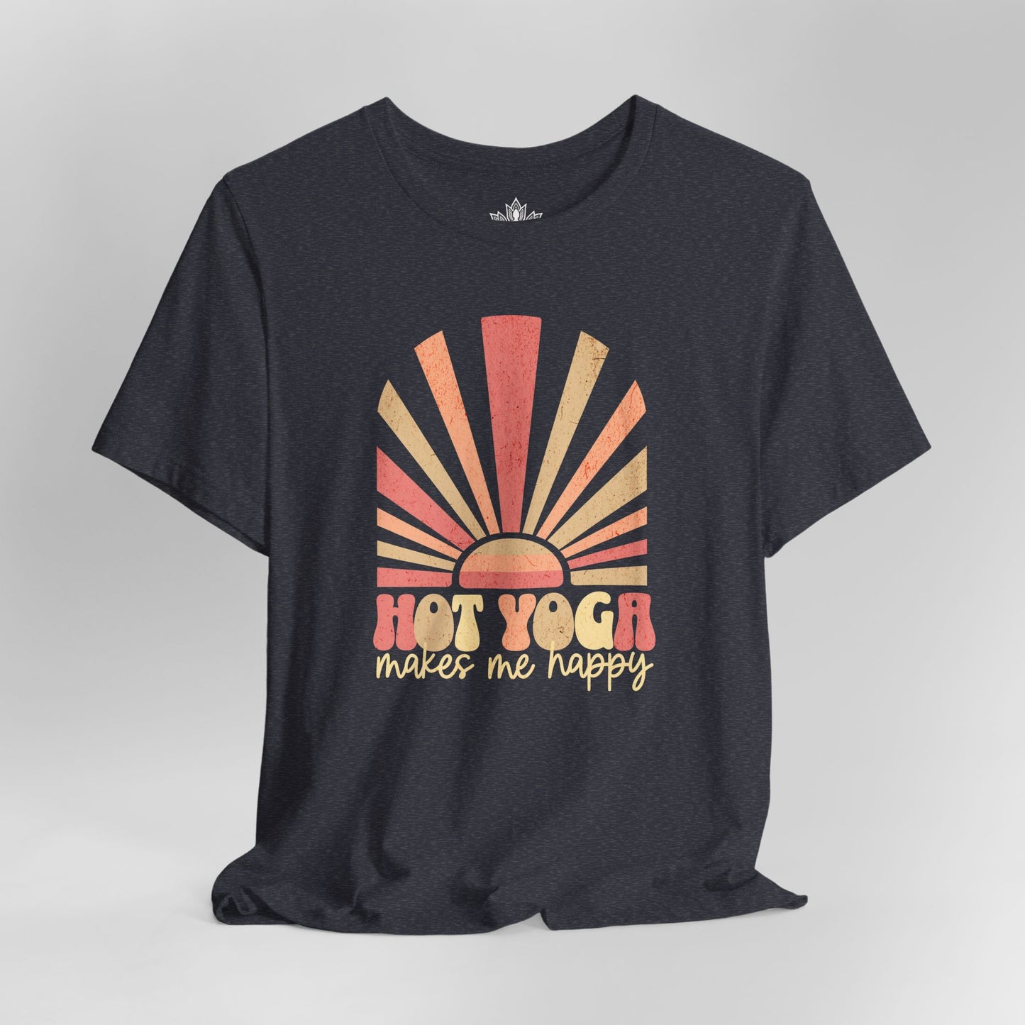 Hot Yoga Makes Me Happy – Retro Sunset Tee