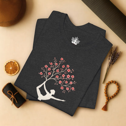 Cherry Blossom Rooted – Yoga Tree Pose Tee