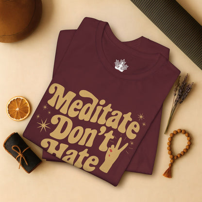Meditate Don’t Hate – Retro Peace Yoga Tee