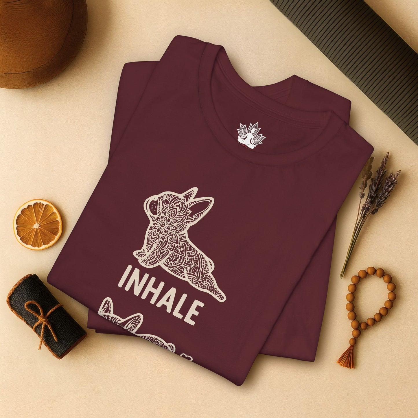 Frenchie Inhale Exhale – Funny Mandala Dog Tee