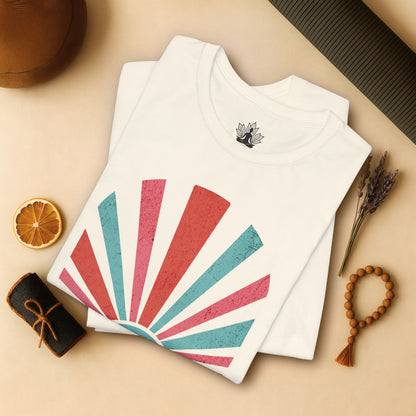 Hot Yoga Sunrise – Retro Sunset Happiness Tee