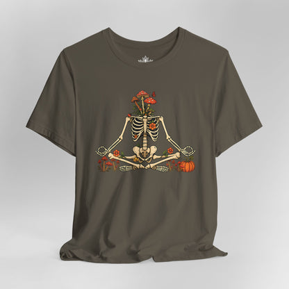 Skeleton Meditation – Halloween Mushroom Tee
