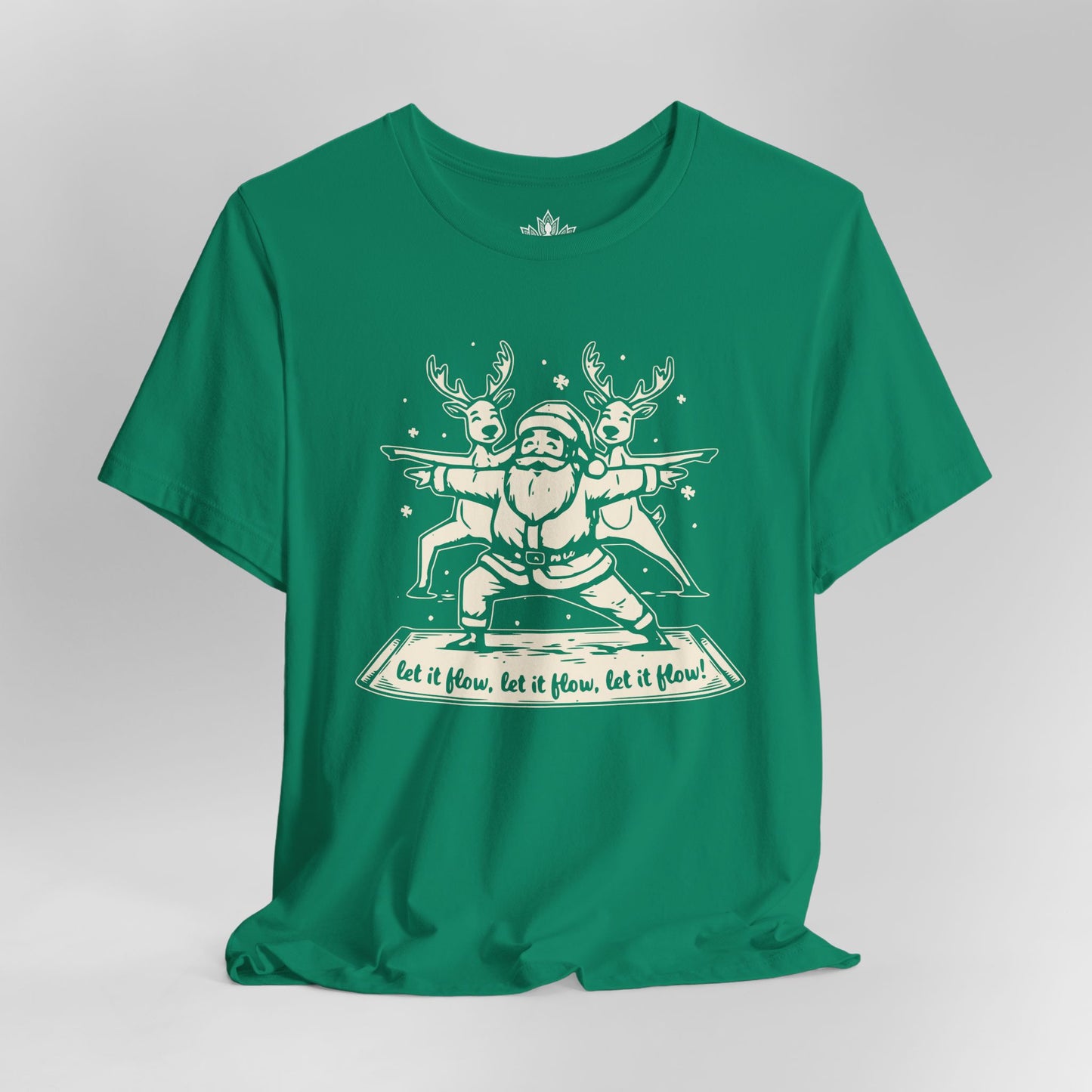 Laissez couler le Père Noël et ses rennes en posture de guerrier – T-shirt de yoga humoristique de Noël