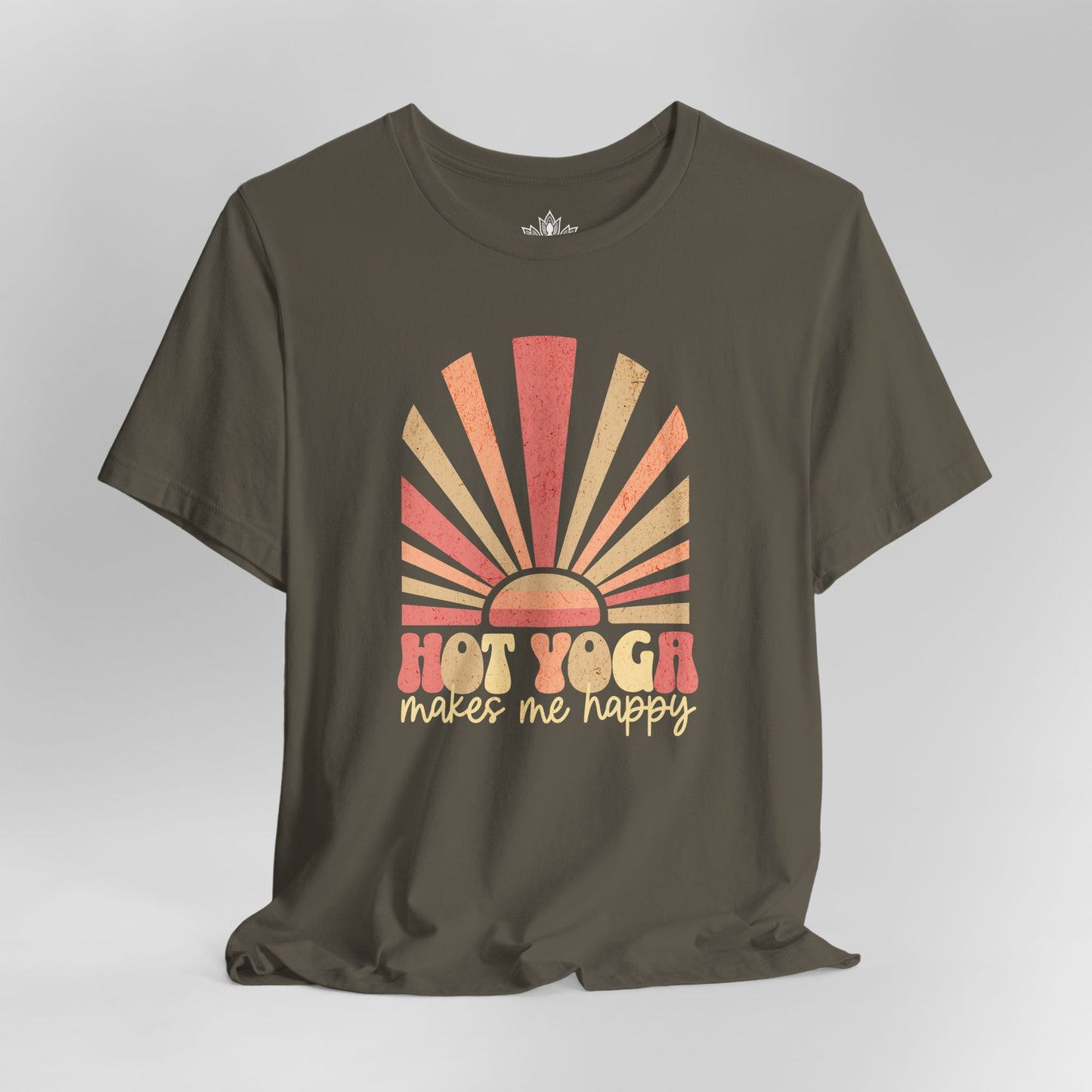 Hot Yoga Makes Me Happy – Retro Sunset Tee