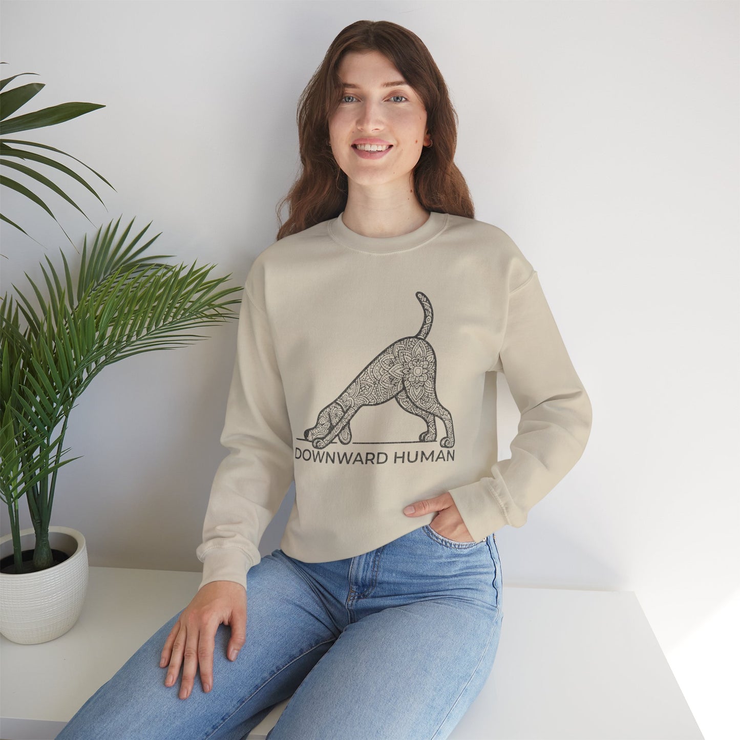 Downward Human Sweatshirt - Mandala Dog