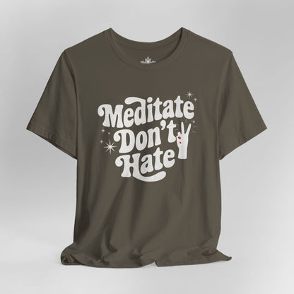Meditate Don’t Hate – Retro Peace Yoga Tee