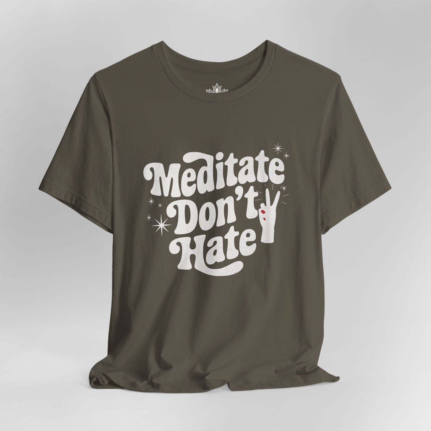 Meditate Don’t Hate – Retro Peace Yoga Tee
