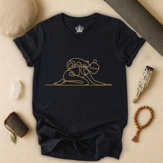 Cat on Back Yoga Pose Tee – Line Art
