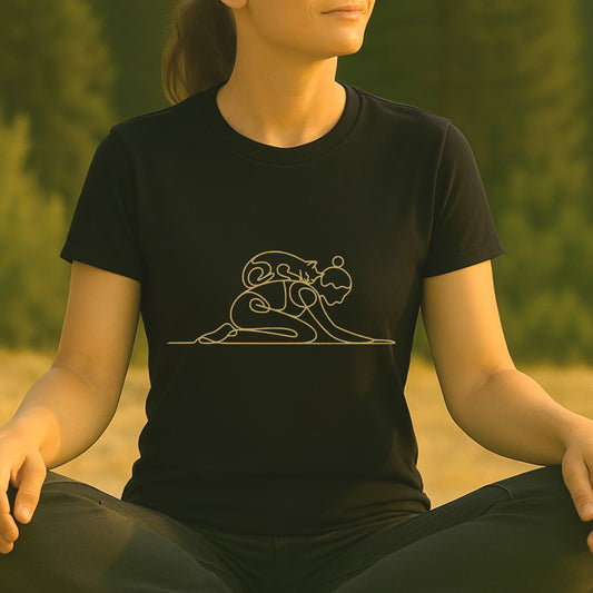 Cat on Back Yoga Pose Tee – Line Art