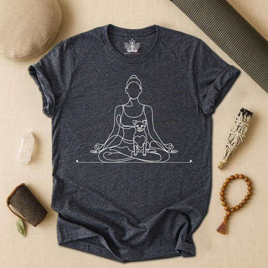 Yoga with My Dog – Minimalist Line Art Tee