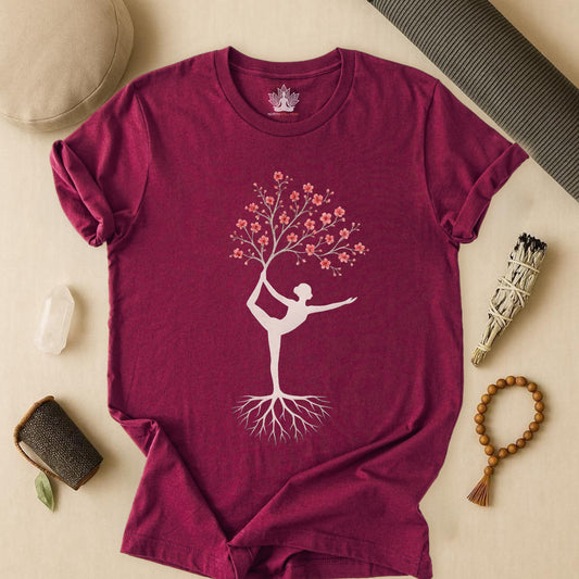 Cherry Blossom Rooted – Yoga Tree Pose Tee