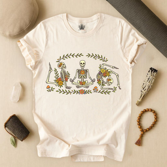 Floral Skeletons – Yoga Halloween Tee