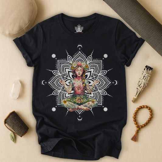 Flower Meditation Boho – Botanical Lotus Pose Tee