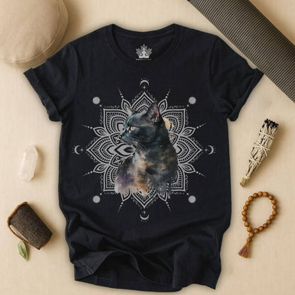Mystic Black Cat – Mandala Moon Gaze Tee