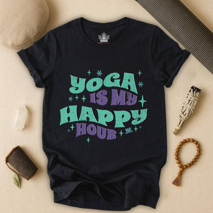 Yoga Is My Happy Hour – Retro Groovy Tee