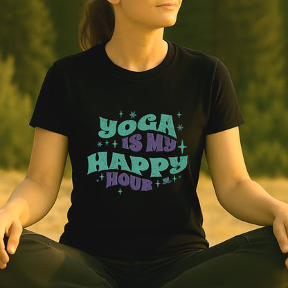 Yoga Is My Happy Hour – Retro Groovy Tee