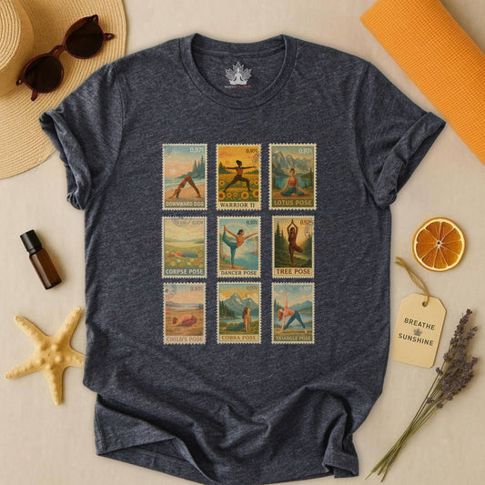Yoga Postage Poses – Vintage Stamp Tee
