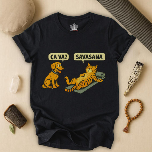 Ça Va French Savasana – Funny Cat Yoga Tee