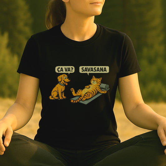 Ça Va French Savasana – Funny Cat Yoga Tee