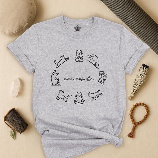 Nameowste Yoga Cats – Minimalist Funny Tee