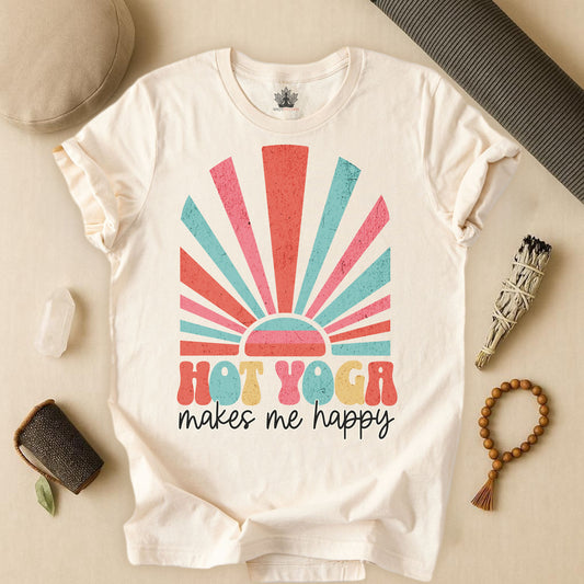 Hot Yoga Sunrise – Retro Sunset Happiness Tee