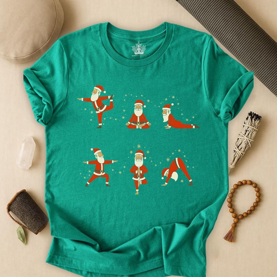 Santa Yoga Poses - Mindful Christmas Holiday Tee