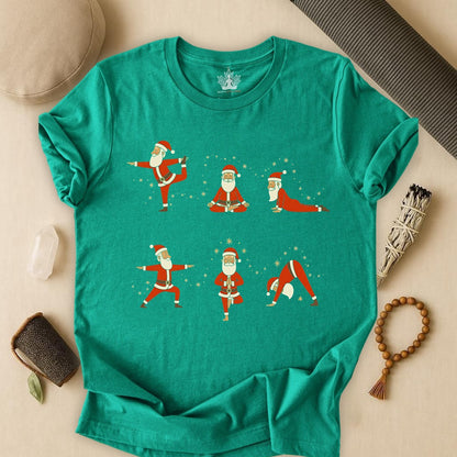 Santa Yoga Poses - Mindful Christmas Holiday Tee