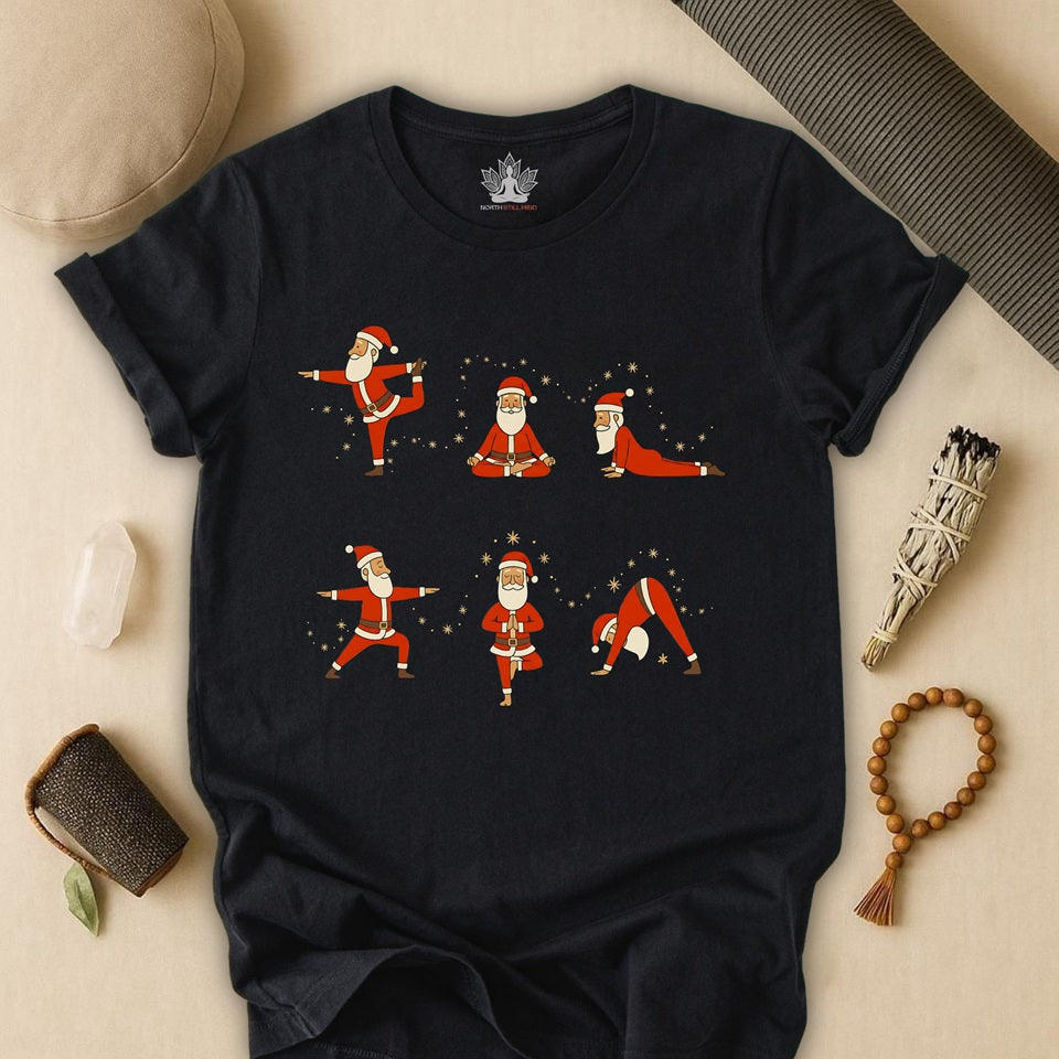 Santa Yoga Poses - Mindful Christmas Holiday Tee