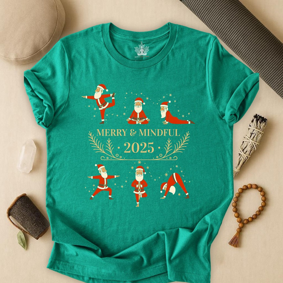 Merry Mindful Santa - Yoga Christmas Tee